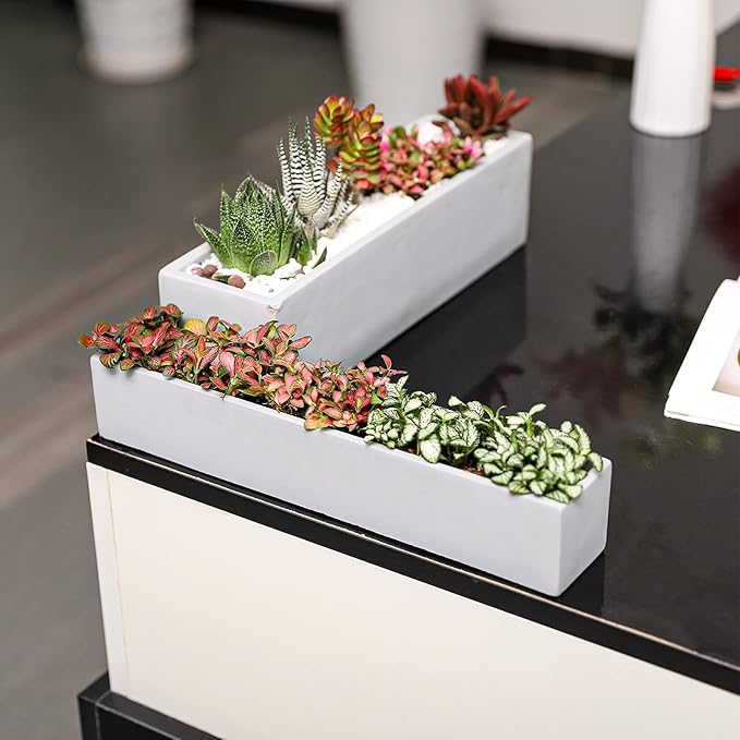 14.5-Inch Grey Rectangle Concrete Succulent Planter Windowsill Boxes - Image 5