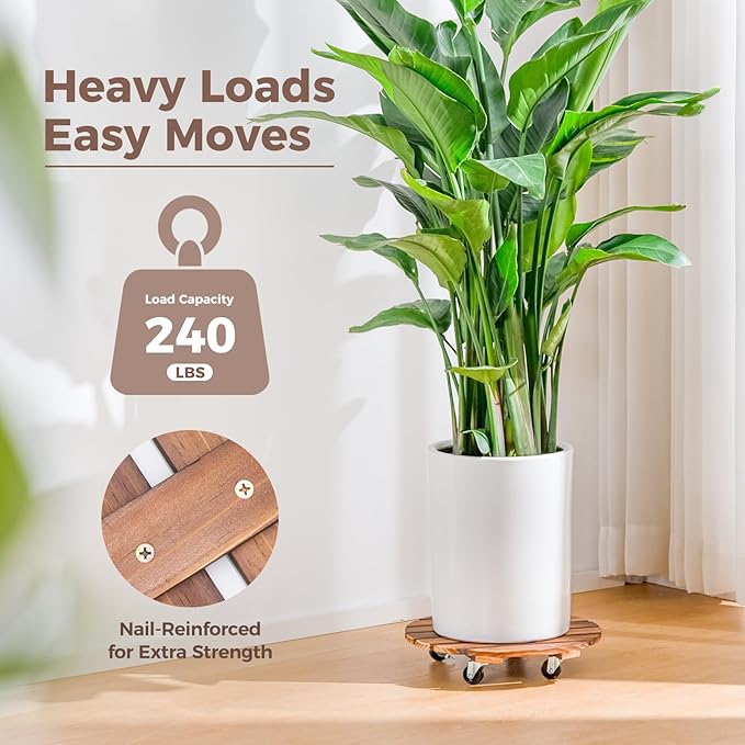 Bamworld Plant Stand Outdoor Rolling Tray Plant Caddy - Image 2