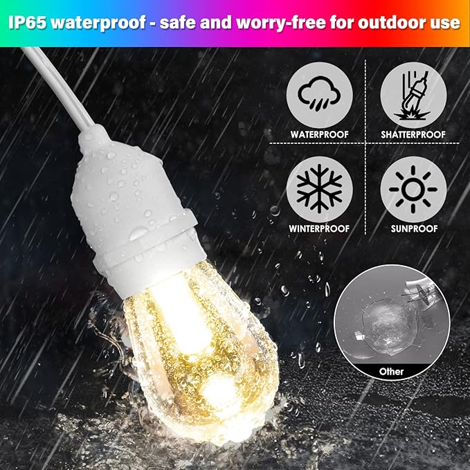 Mlambert 48FT Outdoor Patio Lights, 6 Lighting Modes RGB Cafe String Lights - Image 2