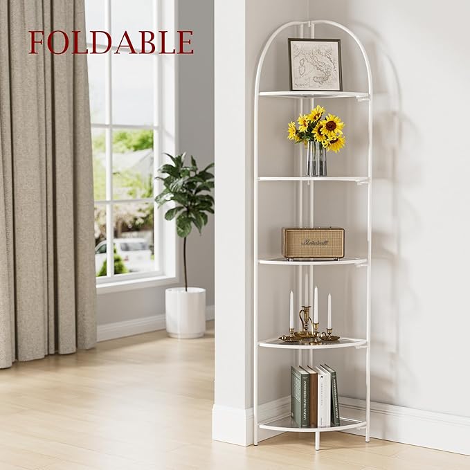 Crofy Foldable 5 Tier Corner Shelf, Metal Corner Plant Stand - Image 2
