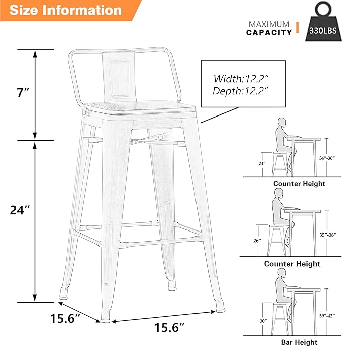 Yongchuang 24" Metal Barstools Set of 4 Counter Bar Stools - Image 3