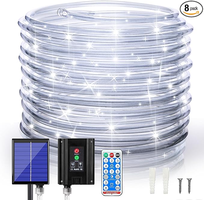 ANJAYLIA Solar Outdoor Rope Lights, 66FT 200 LED Solar Powered Rope Lights by ANJAYLIA
