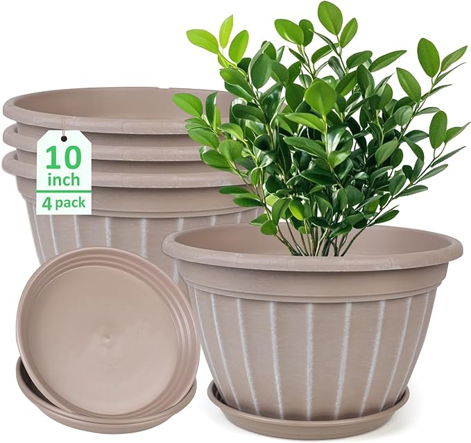 FGstyle 10 Inch Plants Pot, 4 Pack Flower Pots, Planters Pot by FGstyle