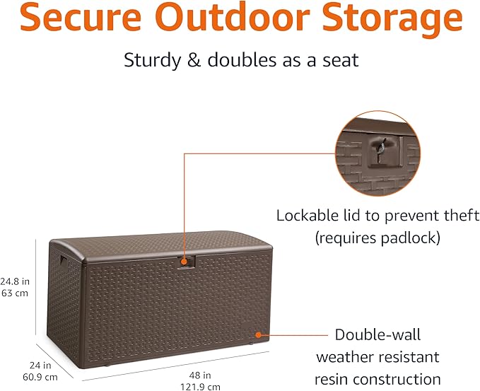 Amazon Basics Outdoor Storage Deck Box, Weather-Resistant, 99 Gallon, - Image 3