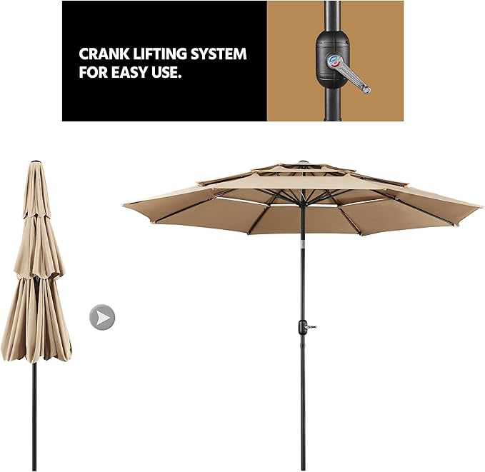 Yaheetech 3-Tier Patio Umbrella 10ft Vented Outdoor Canopy Sun Shade Large - Image 7
