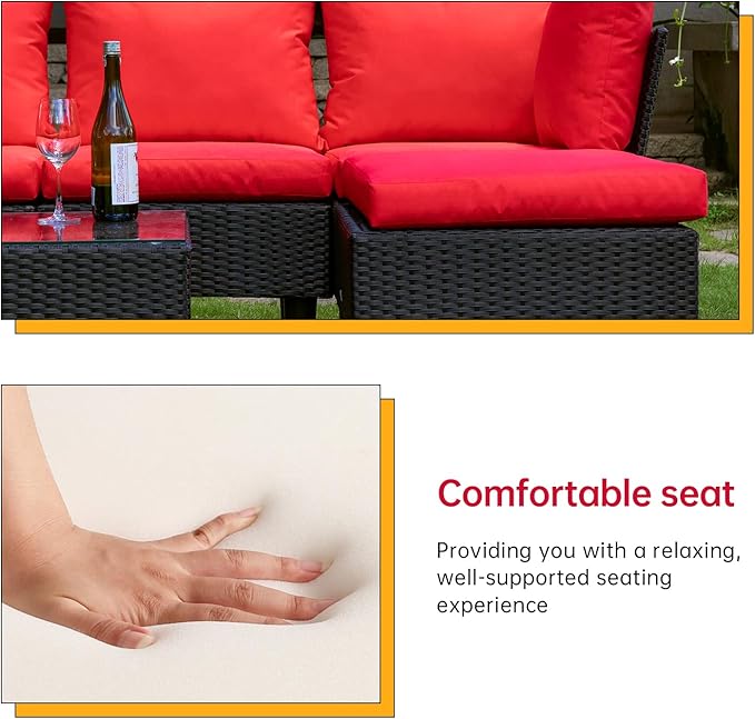 FDW Patio Furniture Sets 5 Pieces Outdoor Wicker Conversation Set Sectional - Image 3