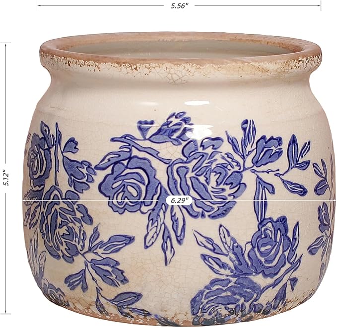 Chinoiserie Ceramic Plant Pot for Garden Decor, 6.29in Rustic Farmhouse Planter - Image 3