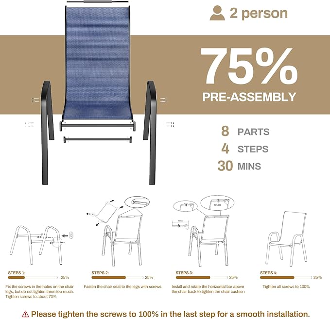 TLSUNNY Patio Chairs, Stackable Textilene Outdoor Dining Furniture - Image 4