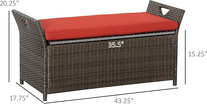Outsunny 29 Gallon Patio Wicker Storage Bench, Outdoor PE Rattan Patio Furniture - Image 3