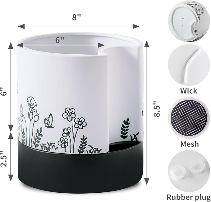 Nihow Self Watering Plant Pot: 8 Inch Ceramic Planter - Image 2