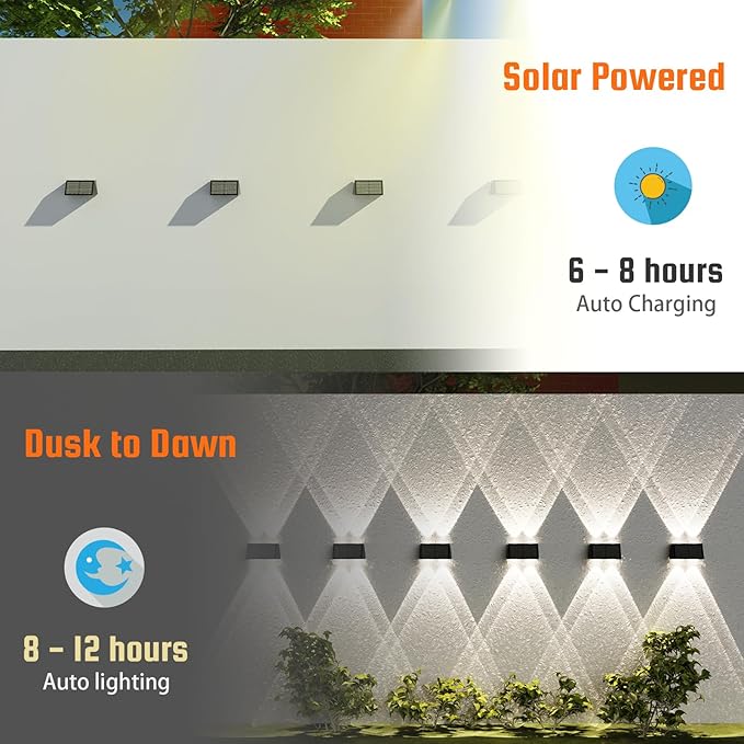 8-Pack Solar Fence Lights, Up & Down Lighting, 50LM/25LM 4 Modes, IP65 - Image 4