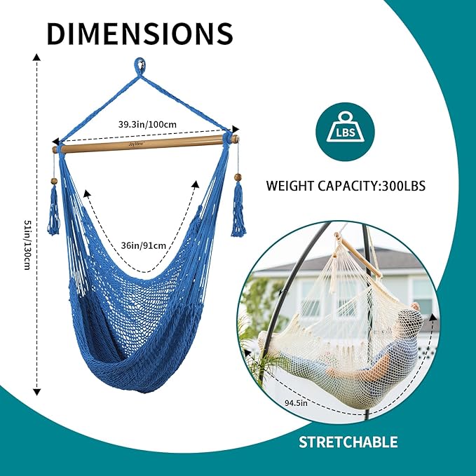 JoyView Hammock Chair with Spreader Bar Caribbean Hammock Swing Chair 300 LBS - Image 2