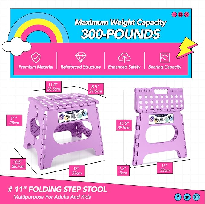 Delxo 11 inch Folding Step Stool, Non-Slip Foldable Stools Up to 300 LBS - Image 2