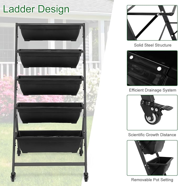 Outvita 4.4 FT Vertical Garden Bed, 5 Tier Vertical Raised Planter, Removable - Image 3