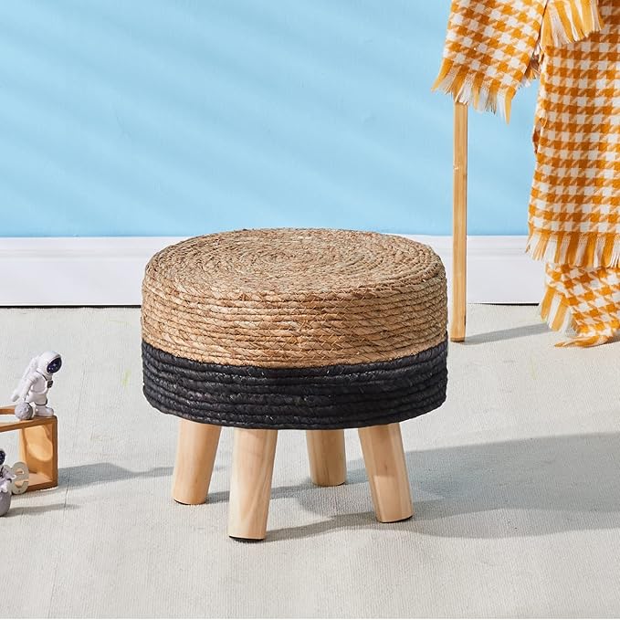 Cpintltr Ottoman Natural Seagrass Footrest Poufs Hand Weave Round Foot Stool - Image 7