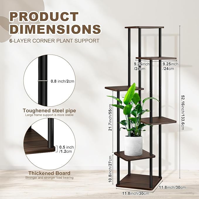6 Tier Wood Tall Plant Stand Metal Rack Indoor, Planter Shelf Display Rack - Image 2