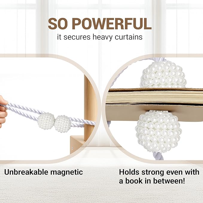 Hion Magnetic Curtain Tiebacks White 2pcs, Curtain Tiebacks Buckles Holdbacks - Image 6