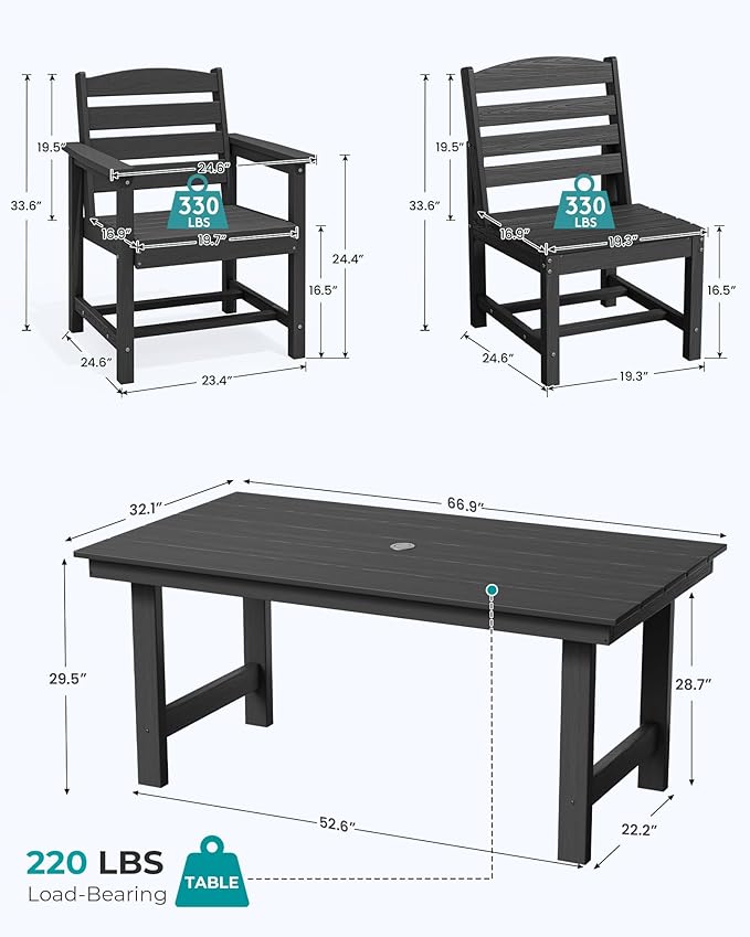 SERWALL Patio Dining Sets for 10 Person, HDPE Dining Set - Image 3