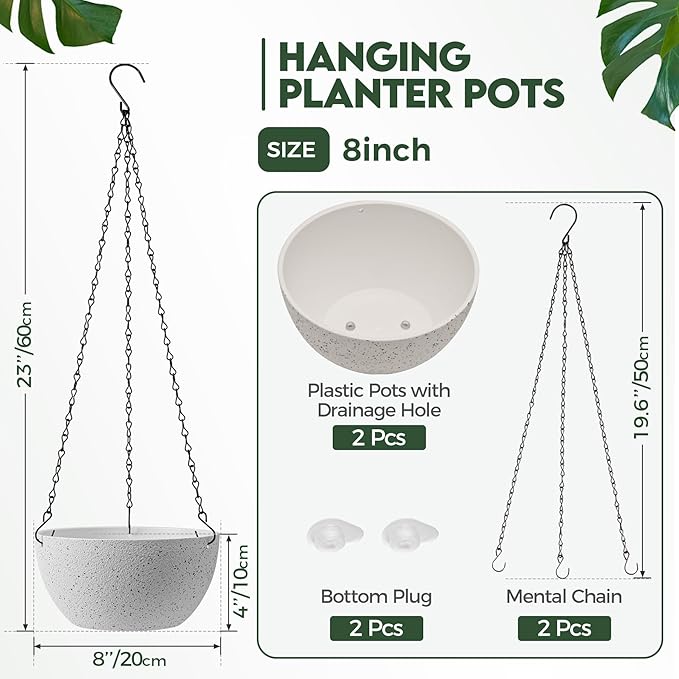 T4U 8 Inch Hanging Planters for Indoor Plants, 2 Pack Hanging Planter, Hanging - Image 6