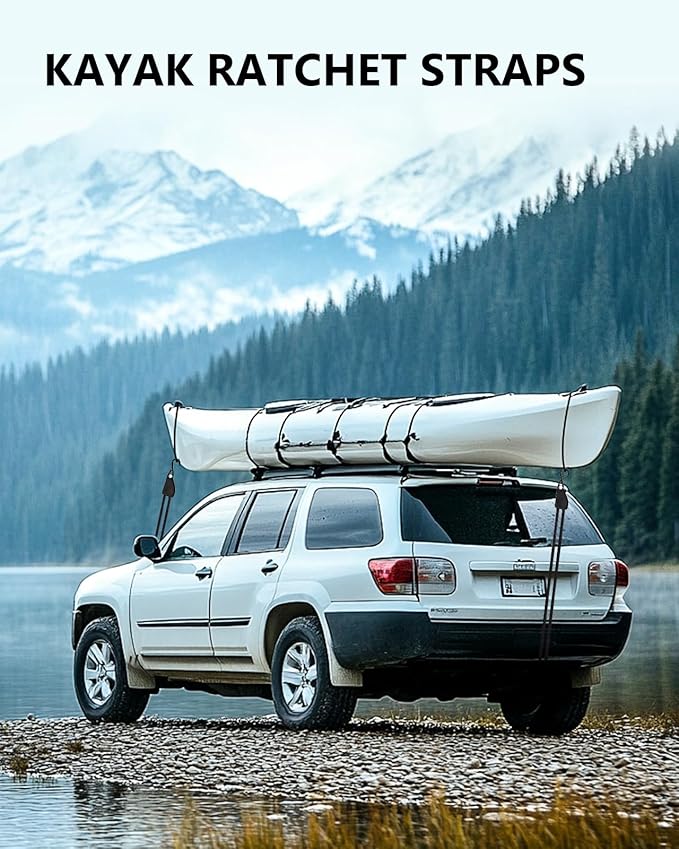 Kayak Straps Tie Downs 8 Pack Set, Roof Rack Straps Adjustable Ratchet Tie Down - Image 6