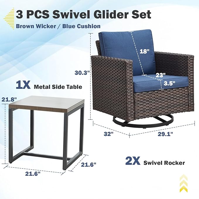 Belord Outdoor Bistro Set 3 Piece Wicker Swivel Rocker Patio Chairs, Oversize - Image 2