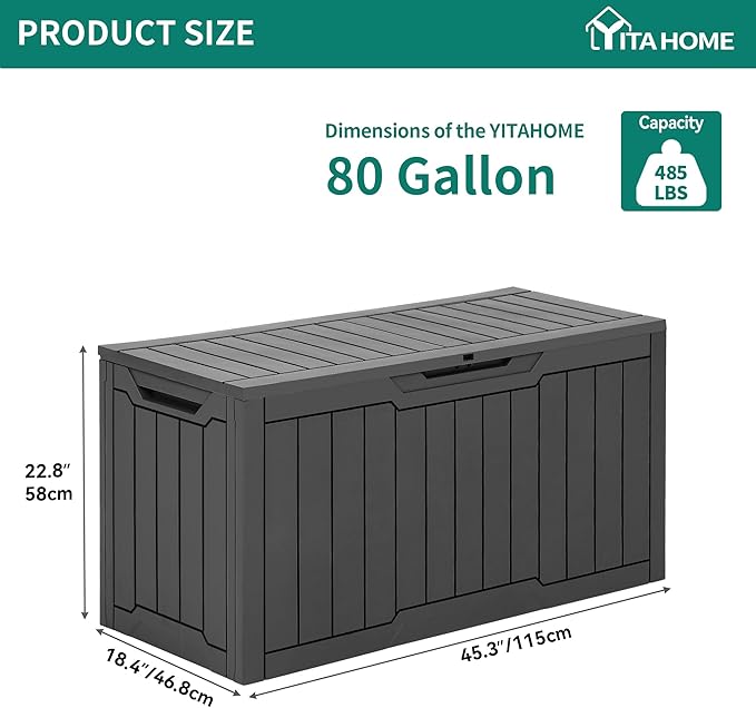 YITAHOME 80 Gallon Outdoor Storage Box, Large Waterproof Resin Deck Box - Image 6
