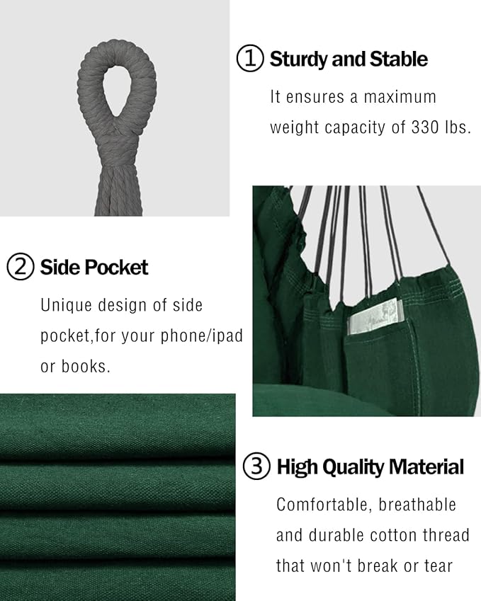 Halalona Hammock Chair Hanging Hammock Chair Rope Swing 2 Cushions - Image 3