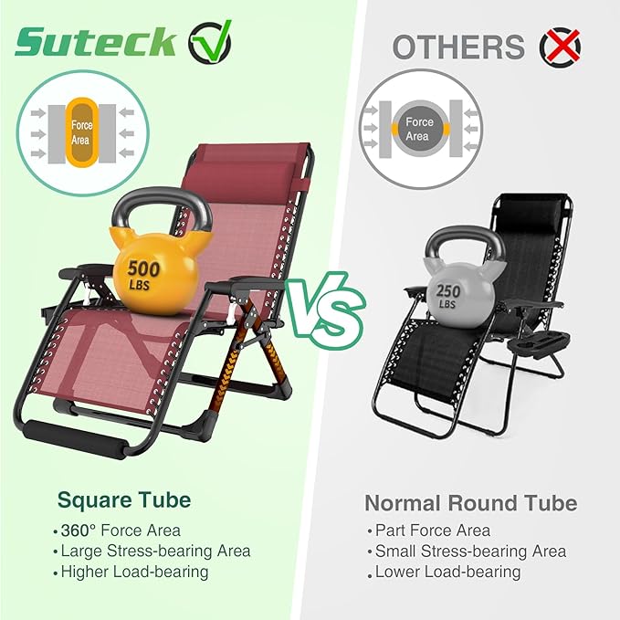 Suteck Oversized Zero Gravity Chair, 33In XXL Outdoor Recliner Chair - Image 6