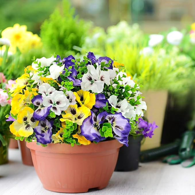 Pansies Artificial Flowers for Outdoors UV Resistant 12 Bundles Silk Pansy - Image 2