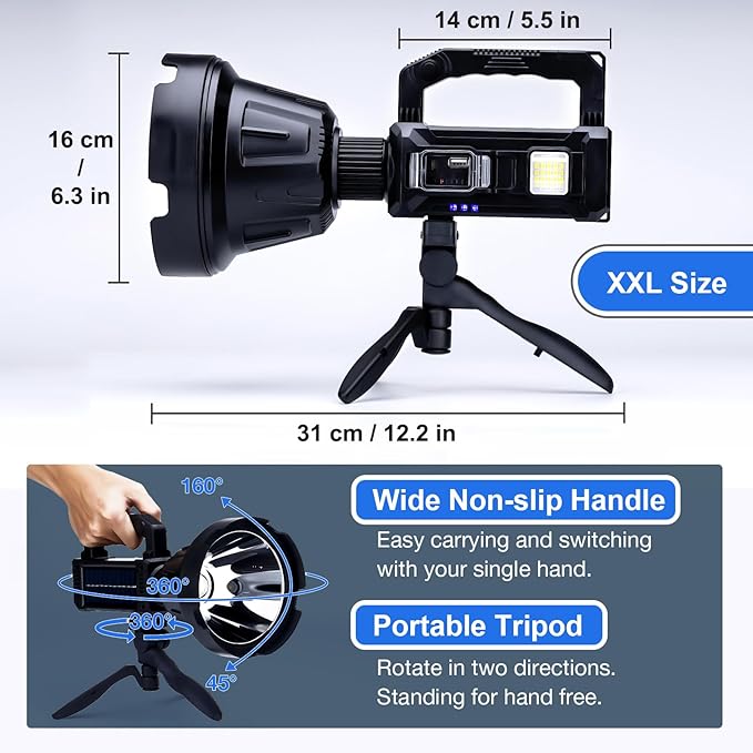 Rechargeable Spotlight Flashlight, Peascat 3, 000L Lumens LED Handheld Spot - Image 3