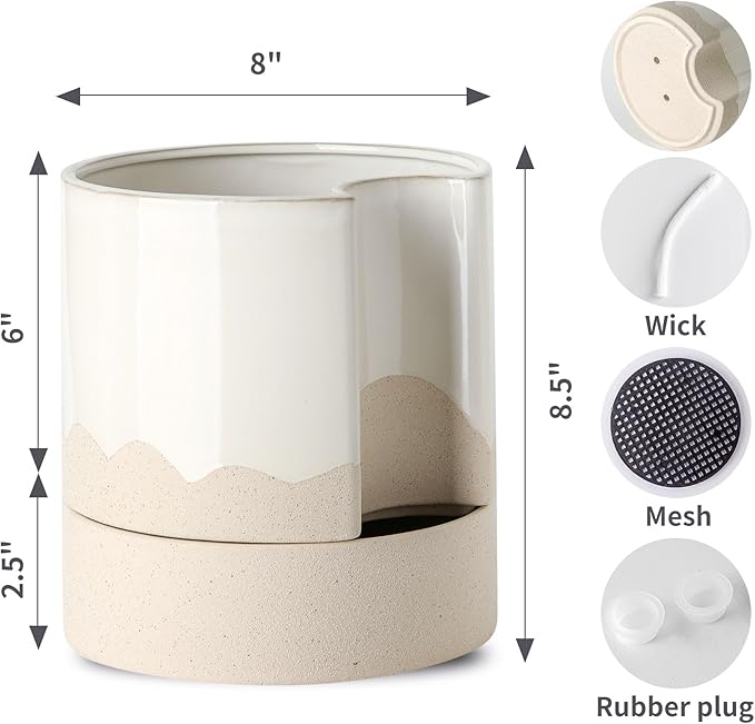 Nihow Self Watering Plant Pot: 8 Inch Ceramic Planter - Image 2