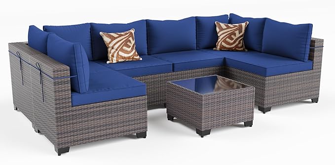 Kullavik 7 Pieces Outdoor Patio Furniture Set PE Wicker Rattan Sectional Sofa by KULLAVIK