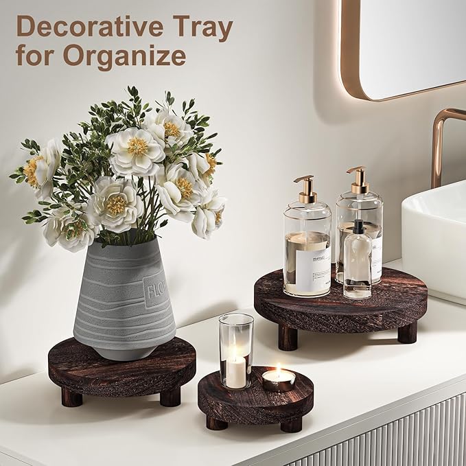 3 Pcs Wood Plant Stand Indoor Outdoor, Round Wood Riser - Image 5