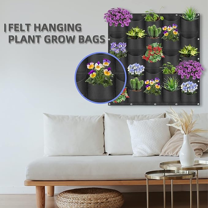 25 Pockets Hanging Planter Bags, Hanging Vertical Wall Mounted Plant Planting - Image 2