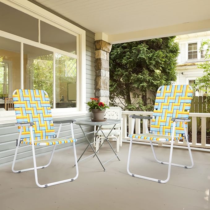 VINGLI Patio Lawn Webbed Folding Chairs Set of 2, Outdoor Beach Chair Portable - Image 7