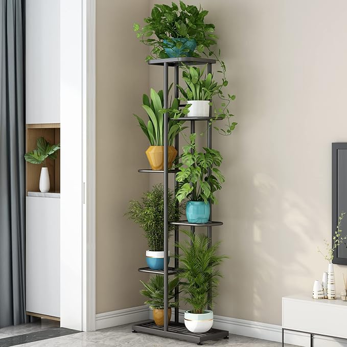LINZINAR Plant Stand Indoor Outdoor Metal 6 Tier 7 Potted Multiple Flower Pot - Image 3