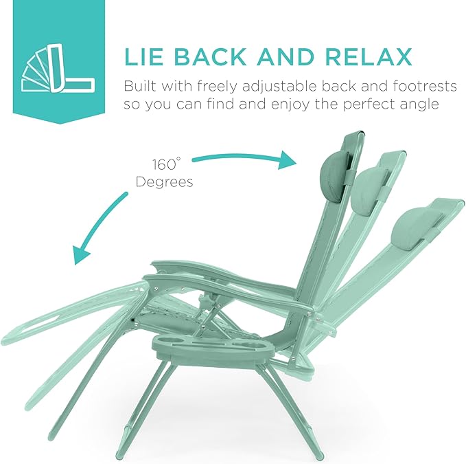 Best Choice Products Set of 2 Adjustable Steel Mesh Zero Gravity Lounge Chair - Image 3