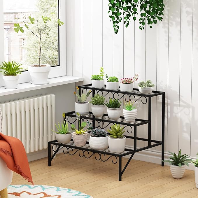 3 Tier Metal Plant Stand Outdoor Indoor, Heavy Duty Flower Pot Holder Display - Image 4