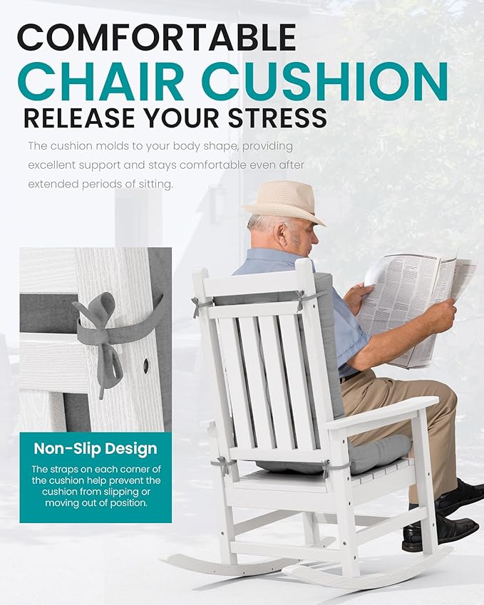 SERWALL HDPE Outdoor Rocking Cushion Set of 2, Memory Foam Cushion Dark Gray - Image 4