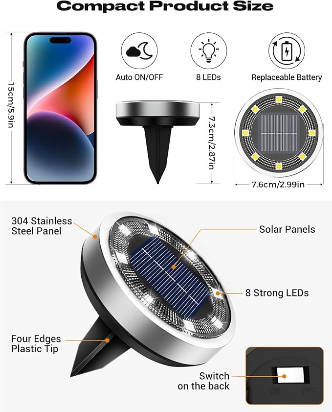btfarm 24 Pack Solar Lights Outdoor, 8 LED Solar Ground Lights IP65 Waterproof - Image 6