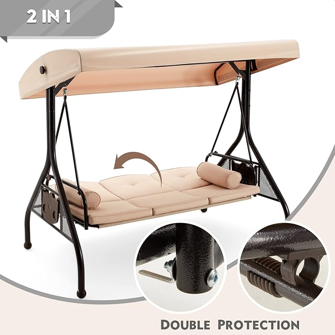 HOMREST 3 Seat Outdoor Porch Swing - Image 2