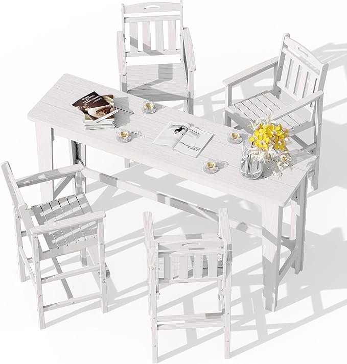 Ciokea Outdoor Bar Height Table Set of 5, Heavy-Duty All-Weather HDPE Patio Bar by CIOKEA