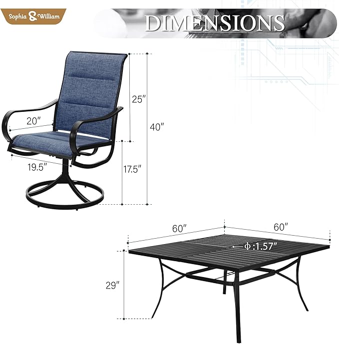 Sophia & William Outdoor Patio Dining Set 9 Pieces, 8 x Textilene Swivel Patio - Image 7