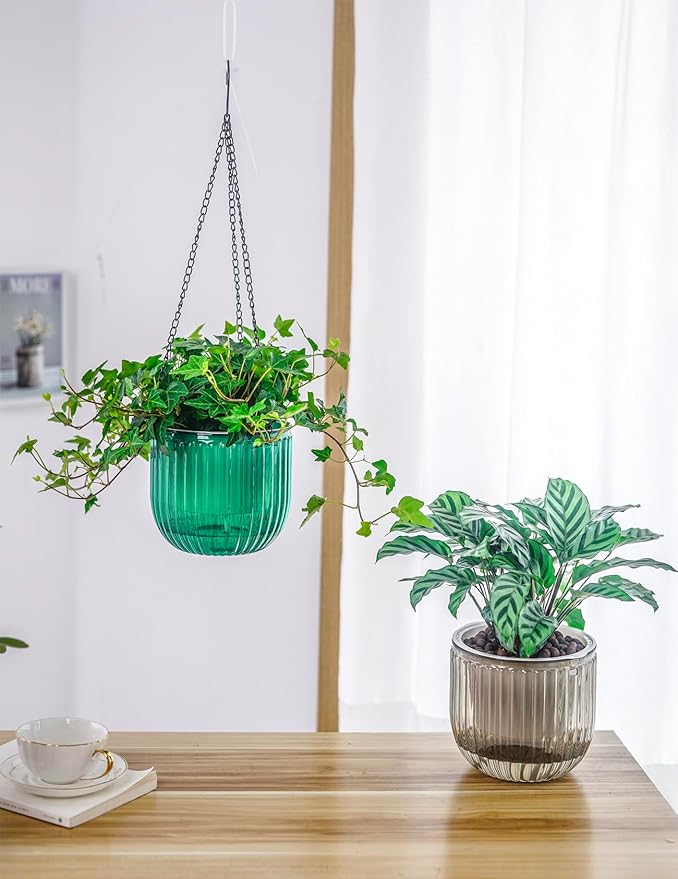 Melphoe 2 Pack Self Watering Hanging Planters Indoor Flower Pots, 6.5 Inch - Image 2