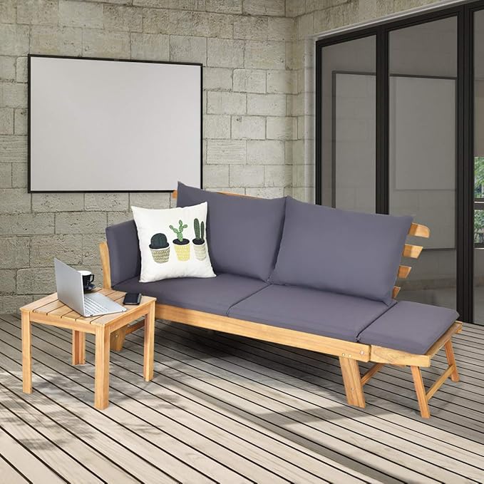Tangkula Convertible Acacia Wood Patio Couch Sofa Bed - Image 5