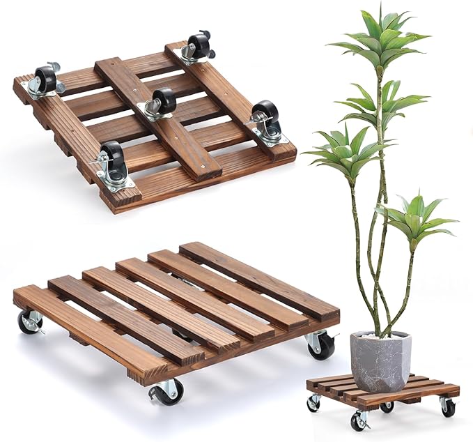 2 Pack Plant Stand with Wheels, Flower Pot by PRAQECZ