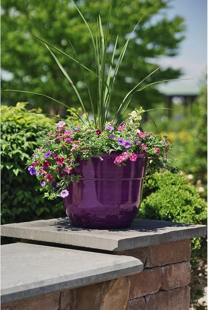 Garden Elements Indoor/Outdoor Glazed Brushed Happy Plastic Planter, Dark Purple - Image 3