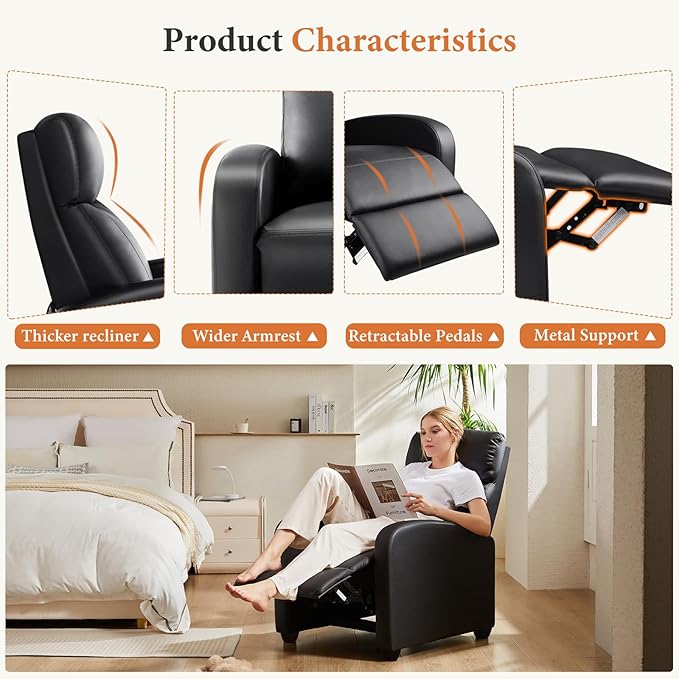 Sweetcrispy Recliner Chair PU Leather Recliner Sofa No Massage, Home Theater - Image 6