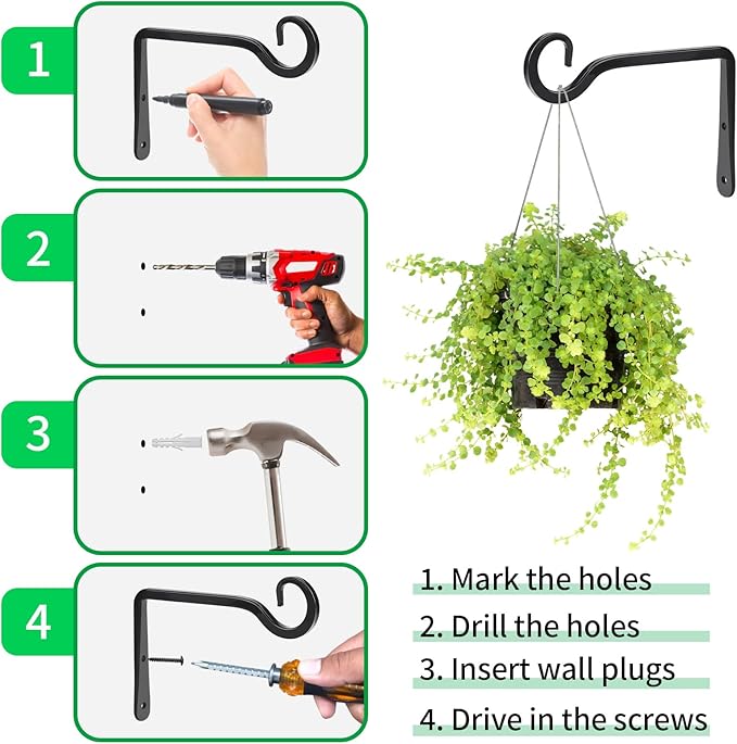 Plant Hangers Outdoor, 2 Pack 6 Inch Hanging Plant Bracket, Metal Hanging Plant - Image 6