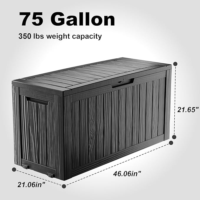 ROJIK Outdoor Storage Box with Wheels, 75 Gallon Waterproof Resin Deck Box - Image 2